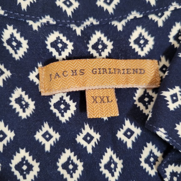 Jachs Girlfriend Top XXL‎ Button-Up Cap Sleeve Geometric Navy Blue Women's 0863 - Picture 3 of 5